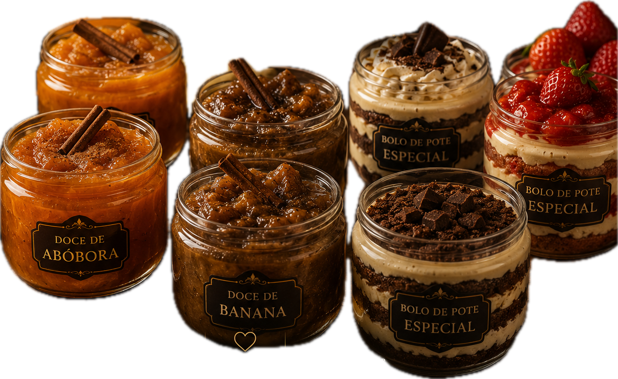 Doces de abóbora, doce de banana e bolos de pote especiais